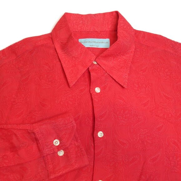Alessandro Gherardeschi Mens Red Paisley Button Up Shirt L/S Silk Blend Large - Picture 4 of 7